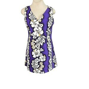 Hoku Vintage Hawaiian Purple Floral Sheath Dress Size XL